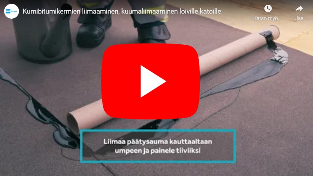 Kumibitumikermien kuumaliimaus loivalle katolle asennusvideo BMI Suomi